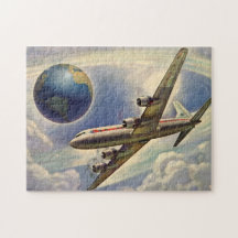 Vol vintage d'avion autour du monde en nuages puzzles