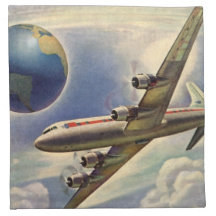 Vol vintage d'avion autour du monde en nuages serviettes