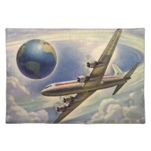 Vol vintage d'avion autour du monde en nuages sets de table