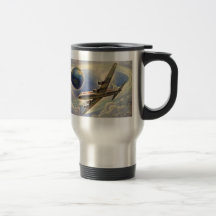 Vol vintage d'avion autour du monde en nuages tasse