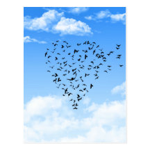Volée de coeur d'amour d'oiseaux cartes postales