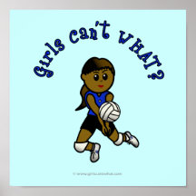 Volleyball foncé de filles dans l'uniforme bleu poster
