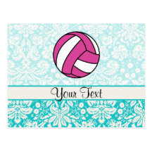 Volleyball rose ; Motif de damassé Cartes Postales