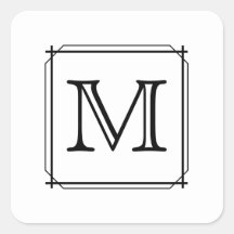 Votre lettre. Monogramme fait sur commande. Noir e Sticker Carré