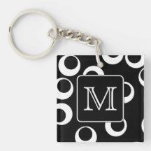 Votre lettre. Monogramme noir et blanc. Motif d'am Porte-clés