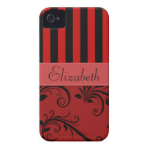 Votre nom barre des lignes noir rouge de damassé coque iPhone 4