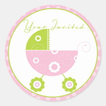 Votre rose et vert de poussette invité autocollants