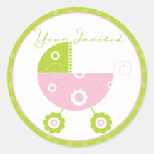 Votre vert et rose de poussette invité autocollant rond