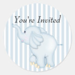 Vous êtes baby shower bleu invité d'éléphant autocollant rond