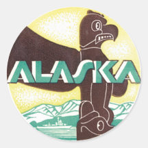 Voyage vintage de l'Alaska Autocollant Rond