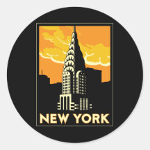 voyage vintage de New York Etats-Unis Etats-Unis r Autocollant Rond