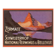Voyage vintage, montagne de Matterhorn en Suisse Cartes Postales