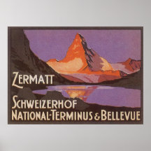 Voyage vintage, montagne de Matterhorn en Suisse Poster