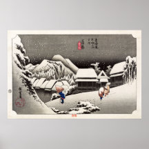 Voyageurs dans la neige à la station de Kanbara Affiches