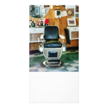 Vue de face de chaise de coiffeur cartes de vœux avec photo