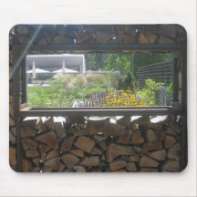 Vue de fenêtre en bois tapis de souris