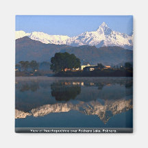 Vue de Macchapuchhre au-dessus de lac Pokhara, Pok Aimant Pour Réfrigérateur