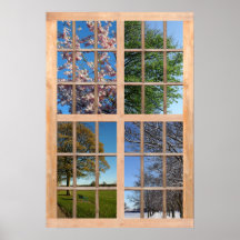 Vue de quatre saisons d'une fenêtre posters
