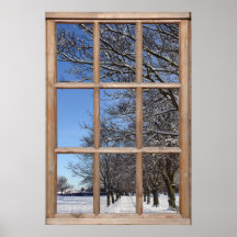 Vue de scène de neige d'une fenêtre affiches
