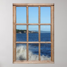 Vue d'océan d'une fenêtre avec le jet de mer posters