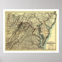 Washington et carte atlantique 1883 de chemin de f posters