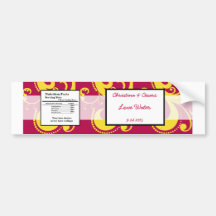 Water Bottle Label Hot Pink/Yellow Swirls Dots Bumper Stickers