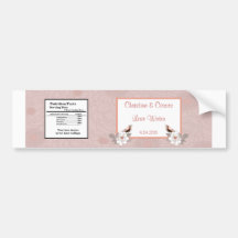 Water Bottle Label Pink/Brown Floral Love Birds An Bumper Stickers