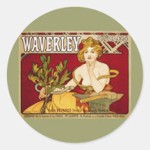 Waverley fait un cycle - art Nouveau - Alphonse Mu Adhésifs Ronds
