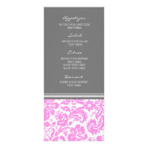 Wedding Menu Grey Pink Damask Pattern Rack Card