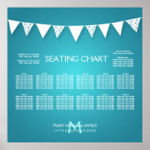 Wedding Seating Chart  Love Bunting Turquoise Print