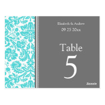 Wedding Table Number Cards Grey Aqua Post Card