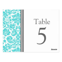 Wedding Table Number Cards Grey Aqua Post Cards