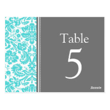 Wedding Table Number Cards Grey Aqua Postcard