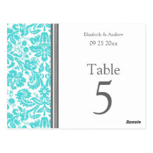 Wedding Table Number Cards Grey Aqua Postcards