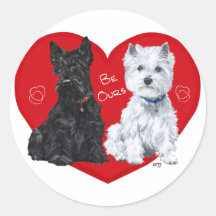 Westie et Scottie Valentine Adhésifs Ronds