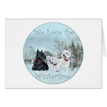 Westies et Scottie dans l'hiver Cartes De Vœux
