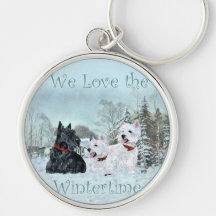 Westies et Scottie dans l'hiver Porte-clef