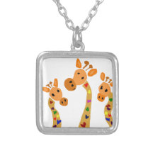 WW- girafe et bande dessinée primitive d'art de co Collier Personnalisé