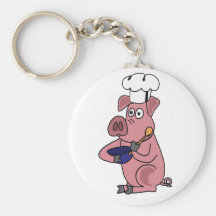 XX bande dessinée drôle de chef de porc Porte-clés