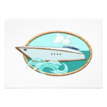Yacht profilé en mer et ciel ovales invitation personnalisée