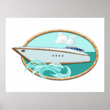 Yacht profilé en mer et ciel ovales posters