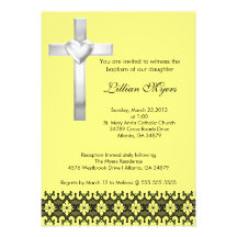 Yellow Elegant Lace Baptism/Christening Invite