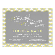 Yellow & Grey Herringbone Border Bridal Shower Personalized Invites