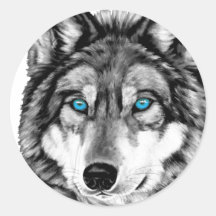 Yeux bleus peints de gamme de gris de loup adhésifs ronds