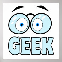 Yeux de bande dessinée avec le GEEK en verre Affiche