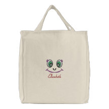 Yeux de Kawaii et monogramme mignons de plaque sig Sacs De Toile