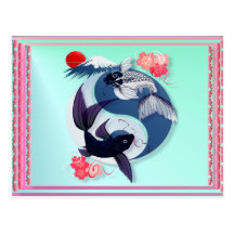 Yin et cartes postales de Yang Koi
