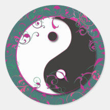 Yin et conception florale de Yang Autocollant Rond