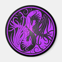 Yin pourpre et noir Yang Phoenix Magnets Pour Réfrigérateur