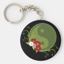 Yin Yang et fleurs Porte-clefs
